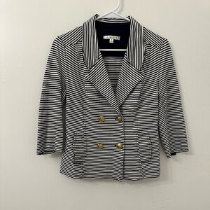 CAbi Black & White Striped Blazer — Gold Buttons - Preppy Nautical Work - small